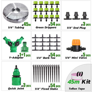 RBCFHI 5-60M 1/4'' Automatic Micro Drip Irrigation System Garden 8 Hole Spray Self Watering Kits With Adjustable Green Dripper