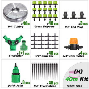RBCFHI 5-60M 1/4'' Automatic Micro Drip Irrigation System Garden 8 Hole Spray Self Watering Kits With Adjustable Green Dripper