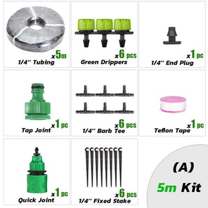 RBCFHI 5-60M 1/4'' Automatic Micro Drip Irrigation System Garden 8 Hole Spray Self Watering Kits With Adjustable Green Dripper